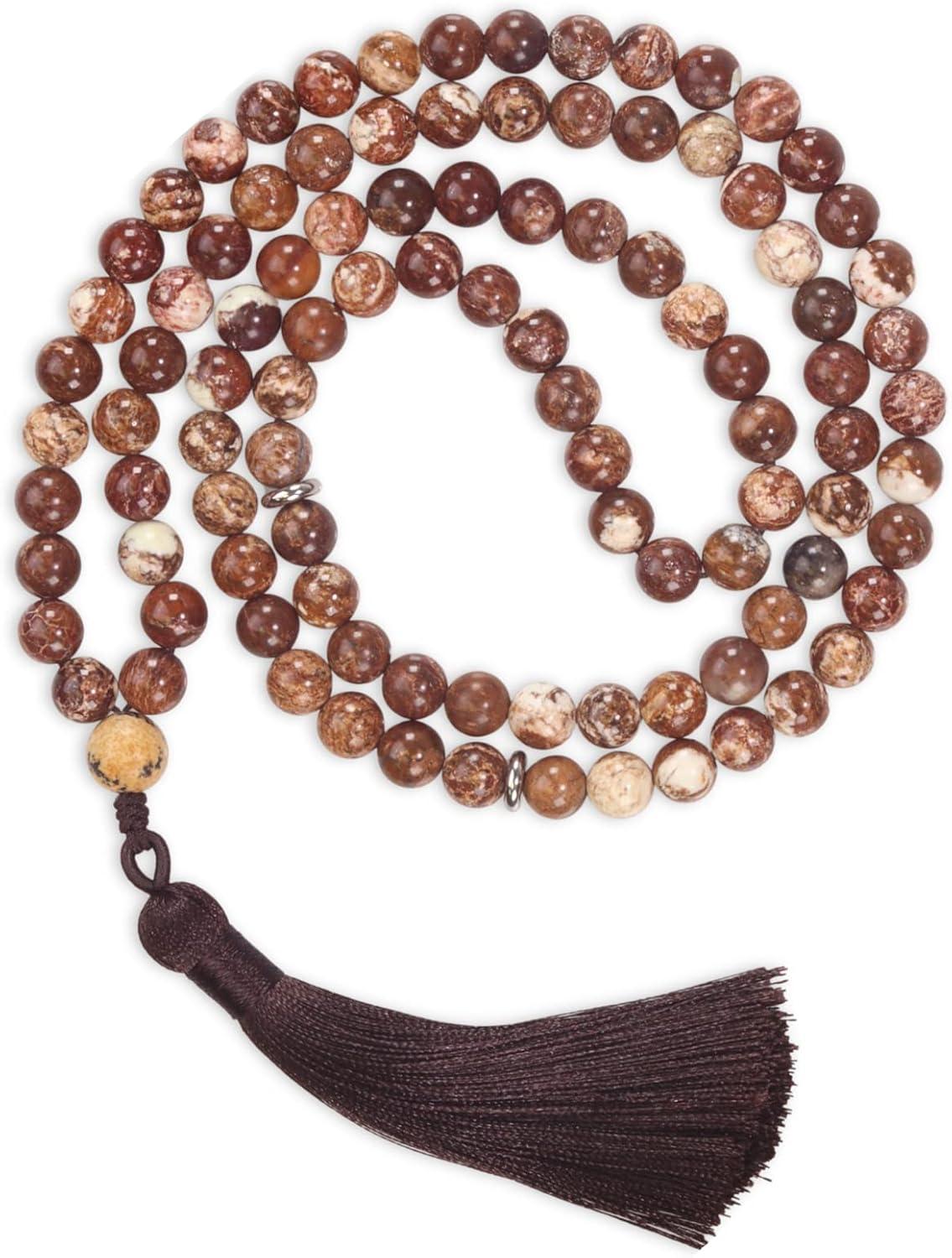 Natural Brown Jasper Stone Prayer Beads with Dark Brown Tassel