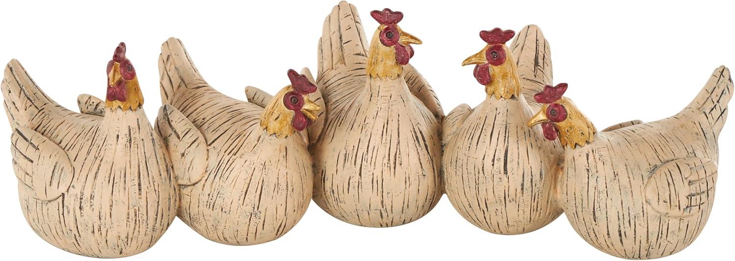 Deco 79 Polystone Chicken Sculpture with Gold Heads, 15" x 5" x 5", Beige