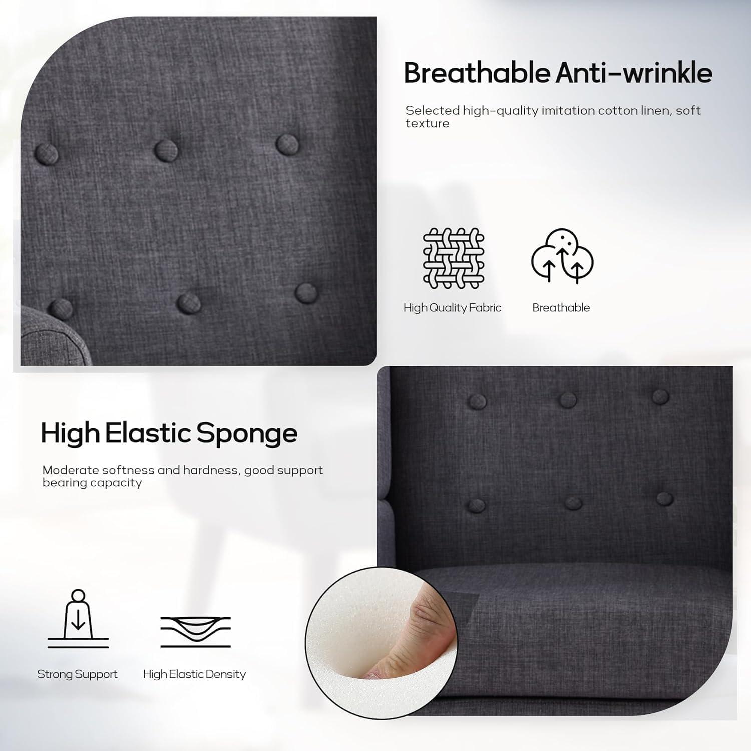 HUIMO Modern Linen Upholstered Armchair Tufted Accent Chair Grey