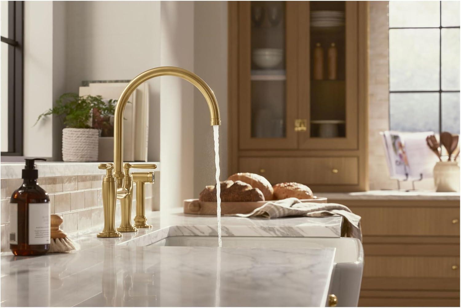 Edalyn by Studio McGee Two-Hole Bridge Kitchen Sink Faucet with Side Sprayer