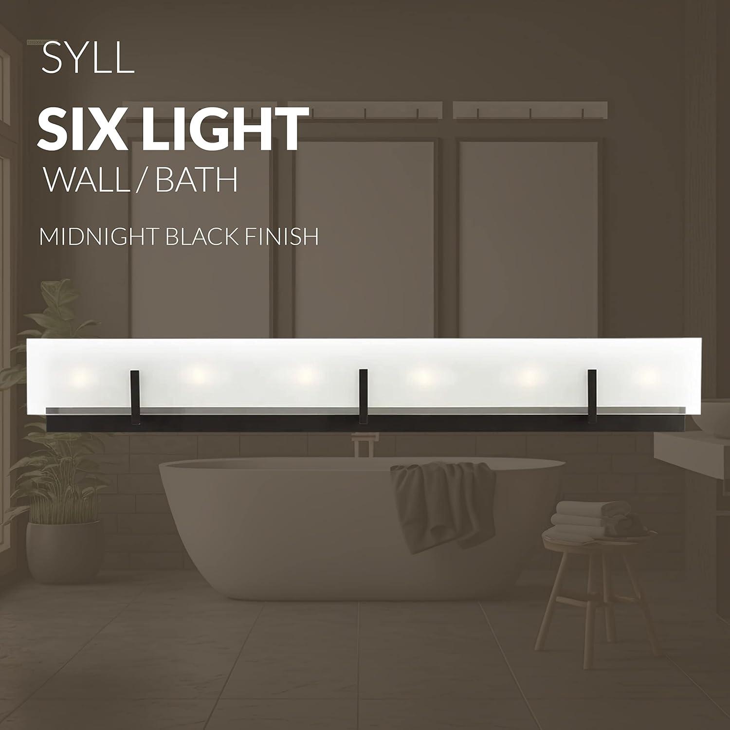 Syll Midnight Black 6-Light Vanity Wall Sconce with Etched Glass