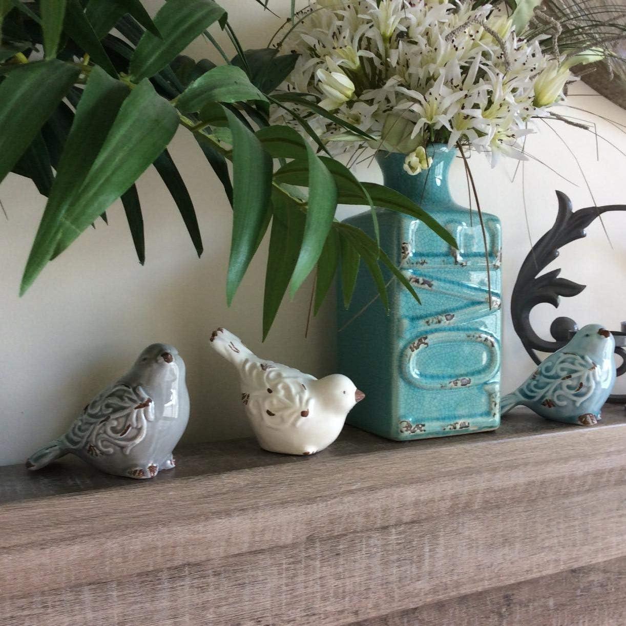 Set of 3 Classic Ceramic Bird Figurines in Distressed Finish