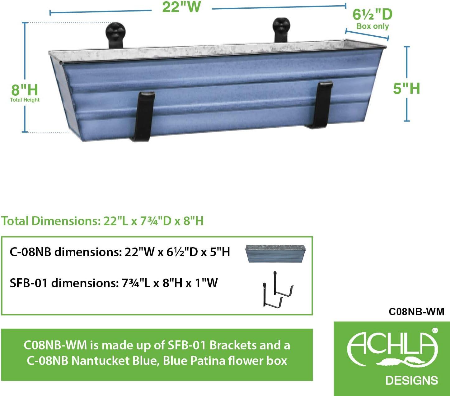 Small Galvanized Metal Rectangular Planter Box with Brackets - Blue - ACHLA Designs: Wrought Iron Wall-Mounted, Durable