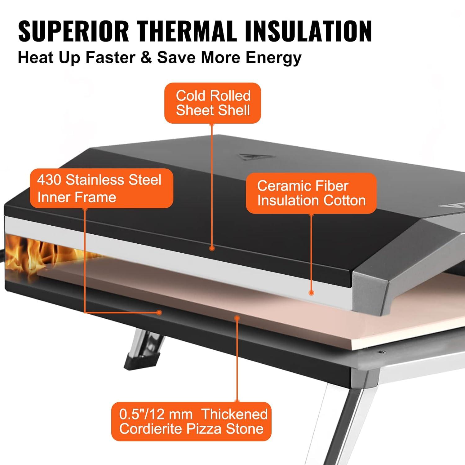 Choco Moon 13" Portable Gas Pizza Oven, Outdoor Propane Pizza Maker with Stainless Steel Construction & Pizza Stone, Perfect for BBQ Camping & Picnics, CSA Certified, Black