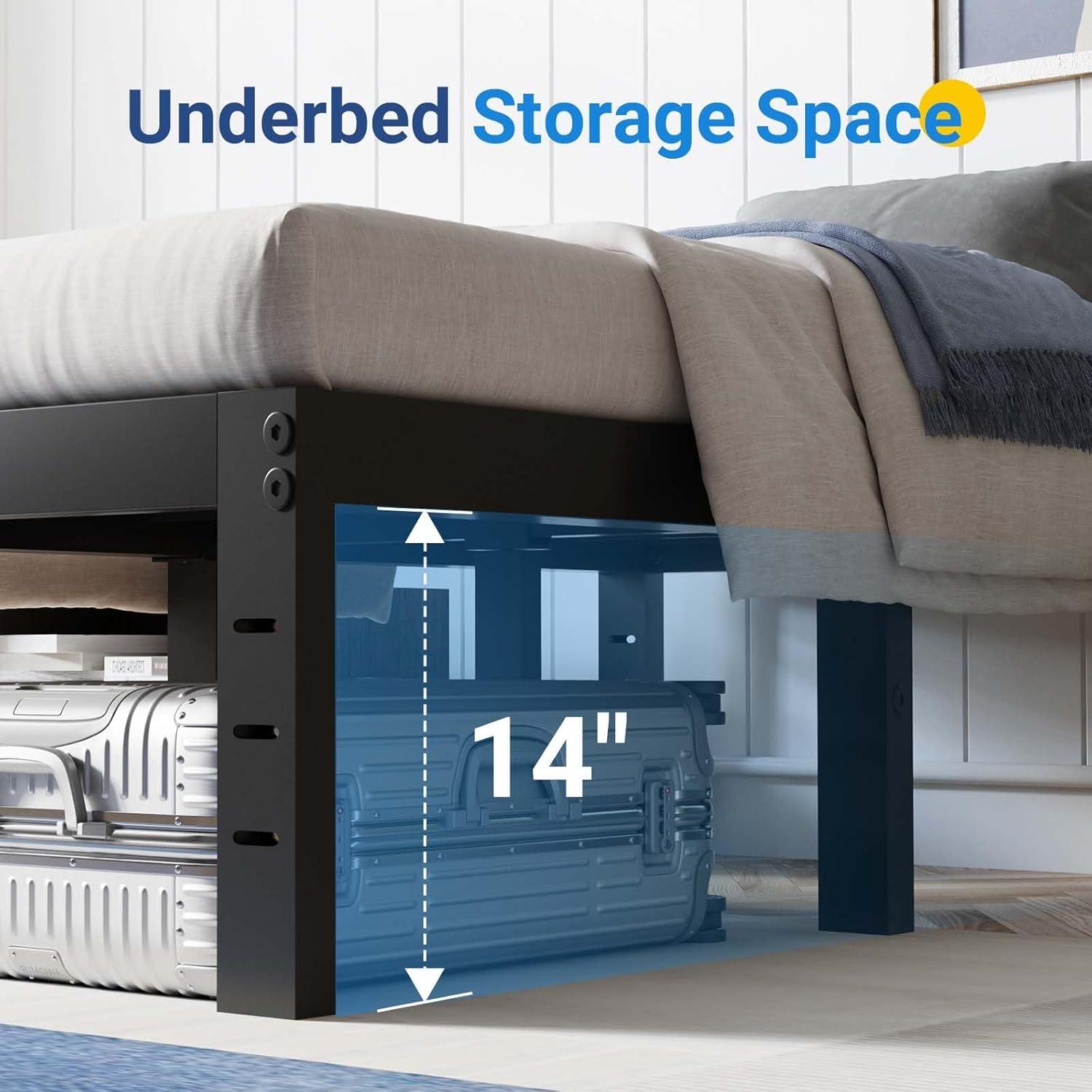 Avenco Queen Bed Frame, 16 Inch Simplicity Metal Platform Queen Size Bed Frame with Underbed Storage, No Box Spring Needed, Heavy Duty Steel Slat Support, for Bedroom, Guest Room, Easy Assembly