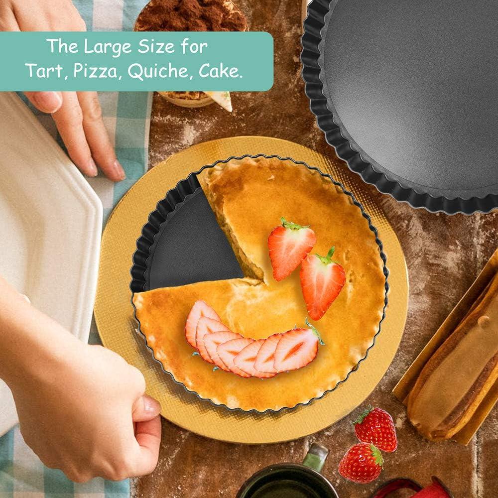 TORASO 9 Inch and 4 Inch Tart Pan with Removable Bottom, 2 PCS 9 Inch Quiche Pan and 4 PCS 4 Inch Pie Pan, Non-Stick Baking Pan (Set of 6)