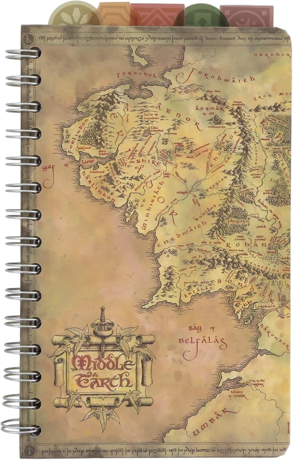 Silver Buffalo The Lord Of The Rings Map Of Middle-earth 5-Tab Spiral Notebook With 75 Sheets