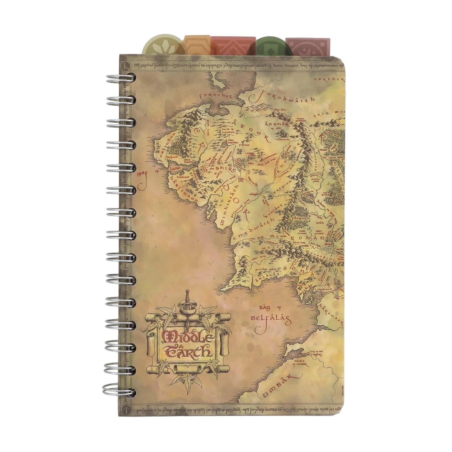 Silver Buffalo The Lord Of The Rings Map Of Middle-earth 5-Tab Spiral Notebook With 75 Sheets