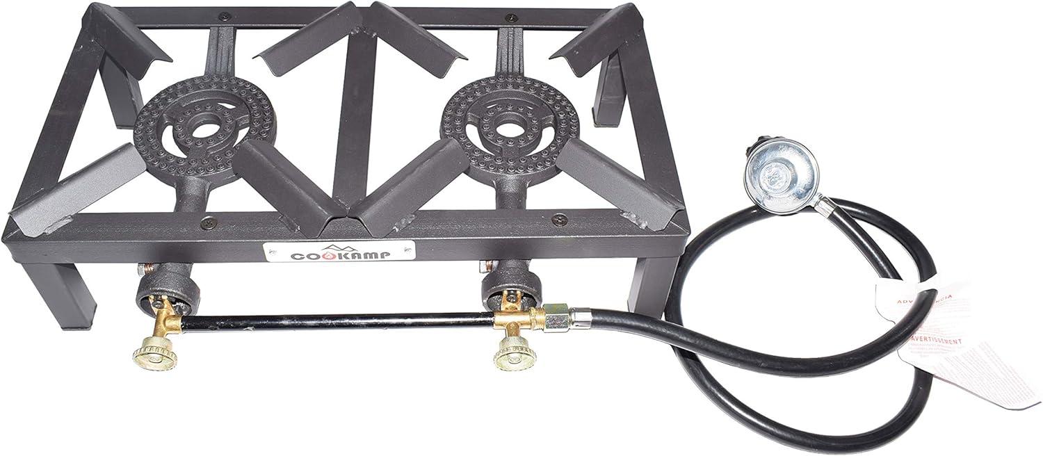 Black Cast Iron Single Burner Propane Camp Stove with Regulator