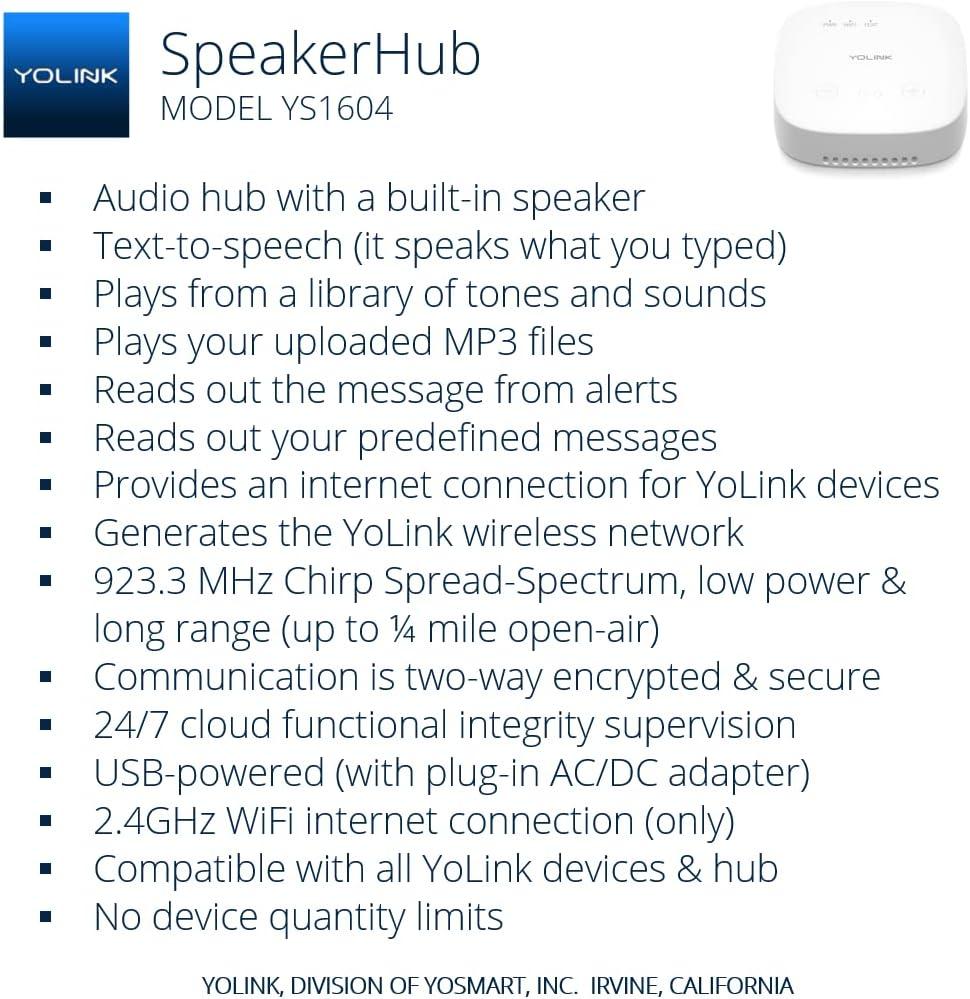 YoLink Smart Home Starter Kit: SpeakerHub & Water Leak Sensor 4 with 105dB Audio Alarm 3-Pack, SMS/Text, Email & Push Notifications, Freeze Warning, LoRa Up to 1/4 Mile Open-Air Range, w/Alexa, IFTTT