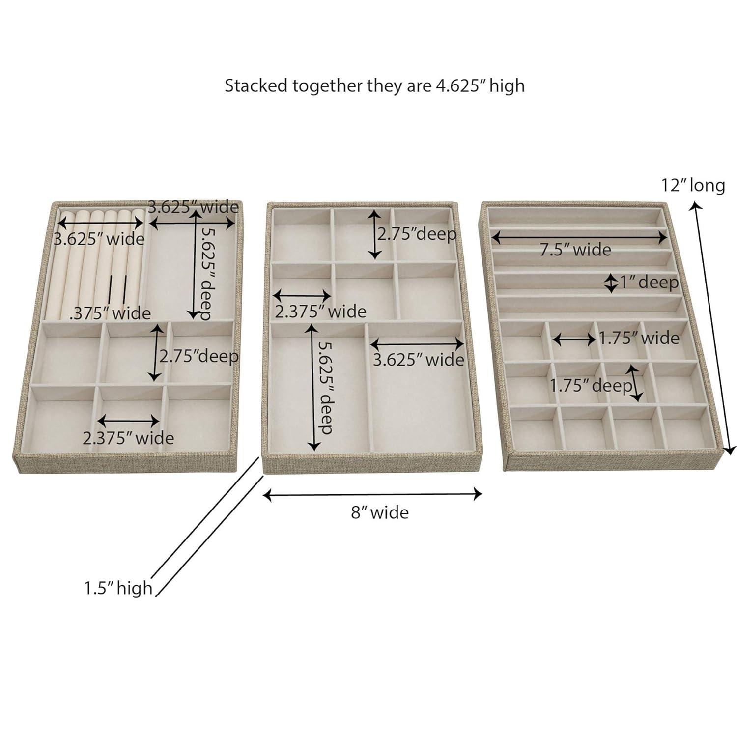 Household Essentials 3pc Stacking Jewelry Trays Graphite Linen: Stackable Jewelry Organizer & Storage, Gray, Adult Use