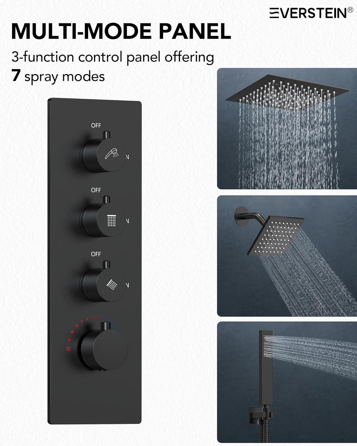 LED Thermostatic Shower Faucet 12" High-Pressure Dual Showerheads with Handheld Shower