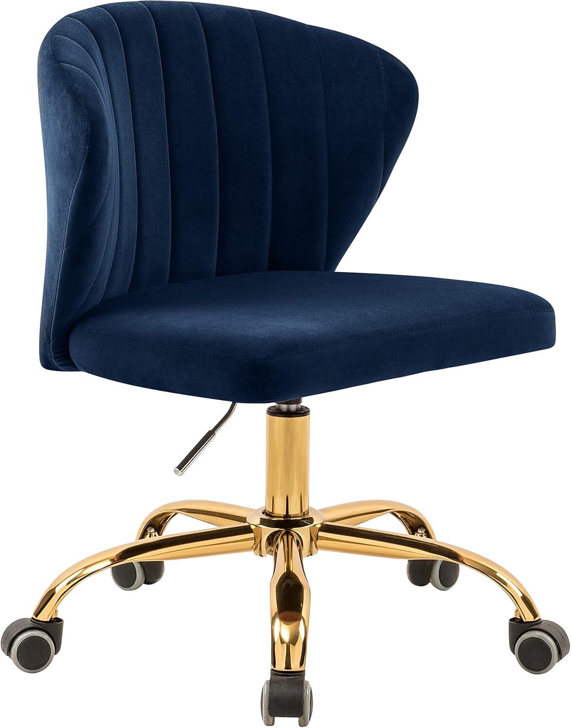 Meridian Furniture Finley Swivel Adjustable Navy Velvet and Gold Office Chair