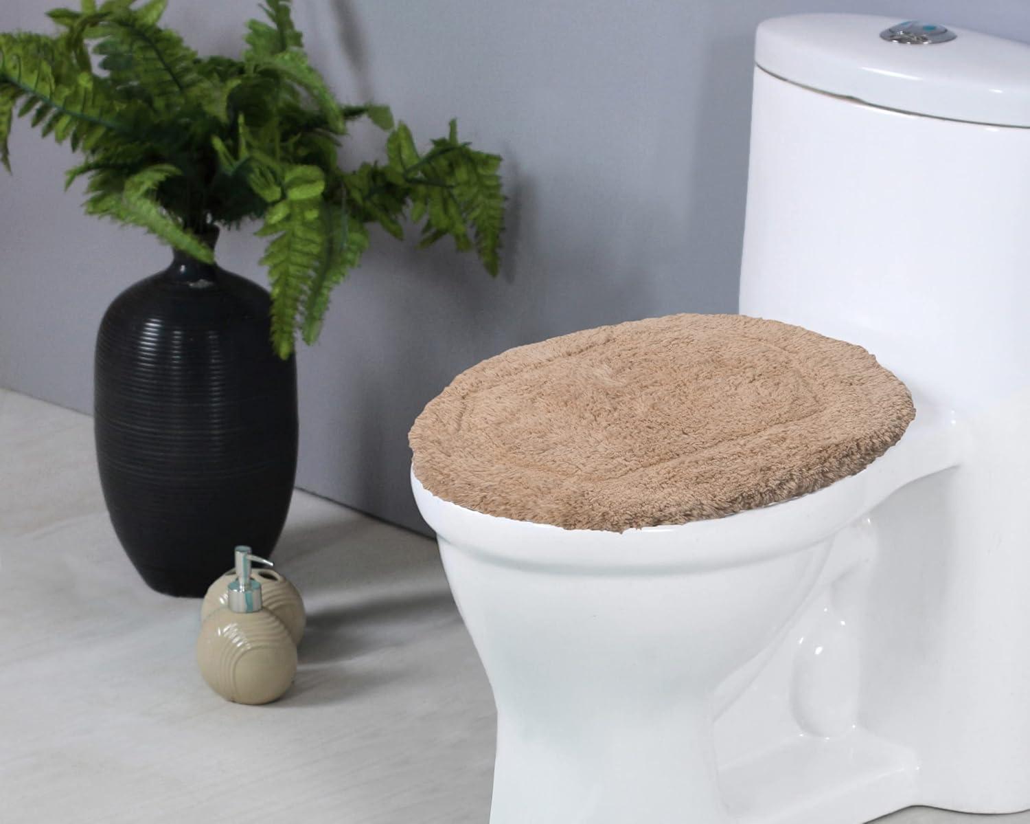 Home Weavers Double Ruffle Collection Toilet Lid Seat Cover, Elastic Edges, 100% Cotton Soft Non Slip Universal Fit for Standard Round Bath Room Bowl Lids, Washable, 18"x18" Toilet Lid Cover, Linen