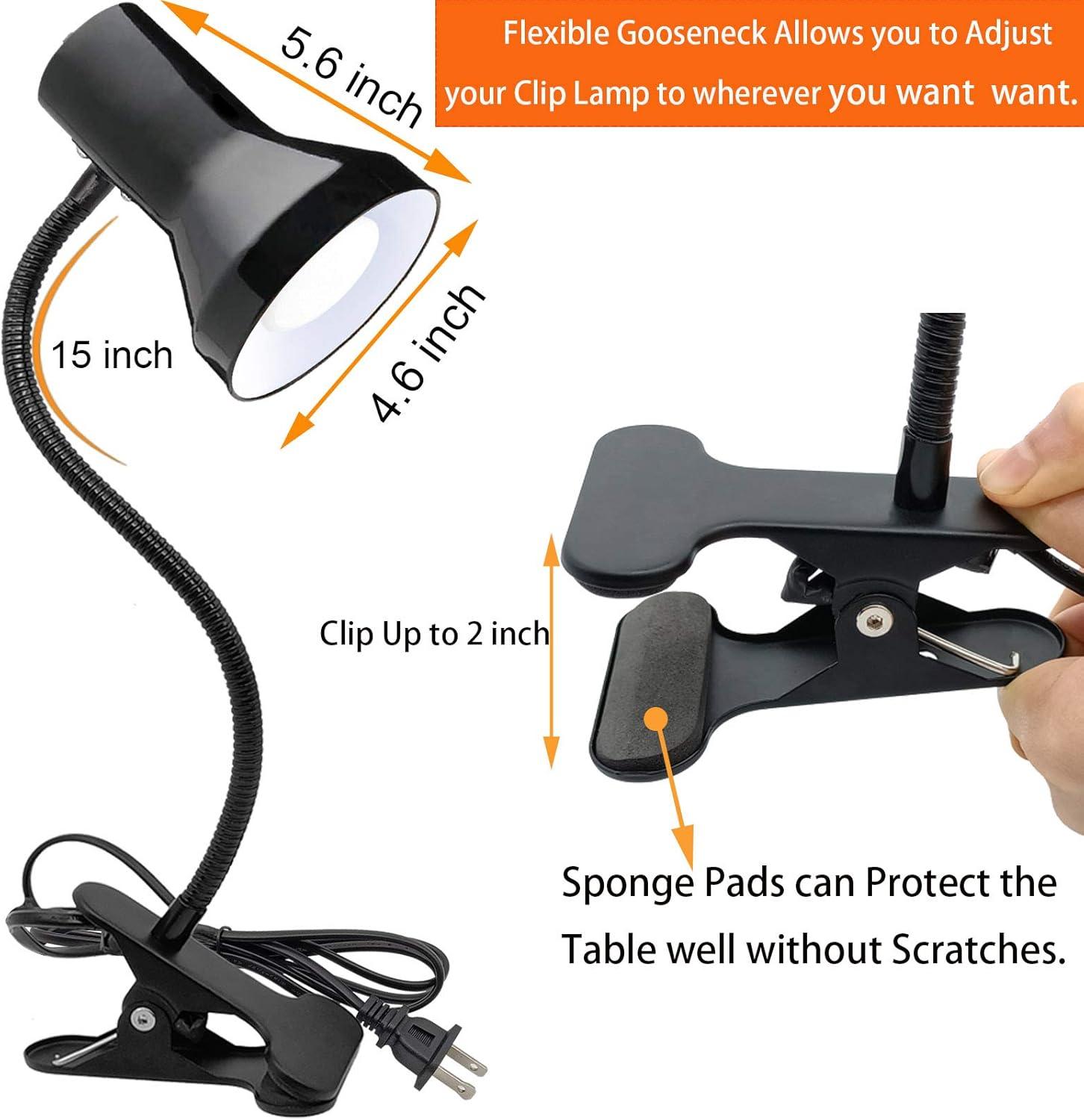 Black Adjustable Clip-On Gooseneck Lamp for Kids