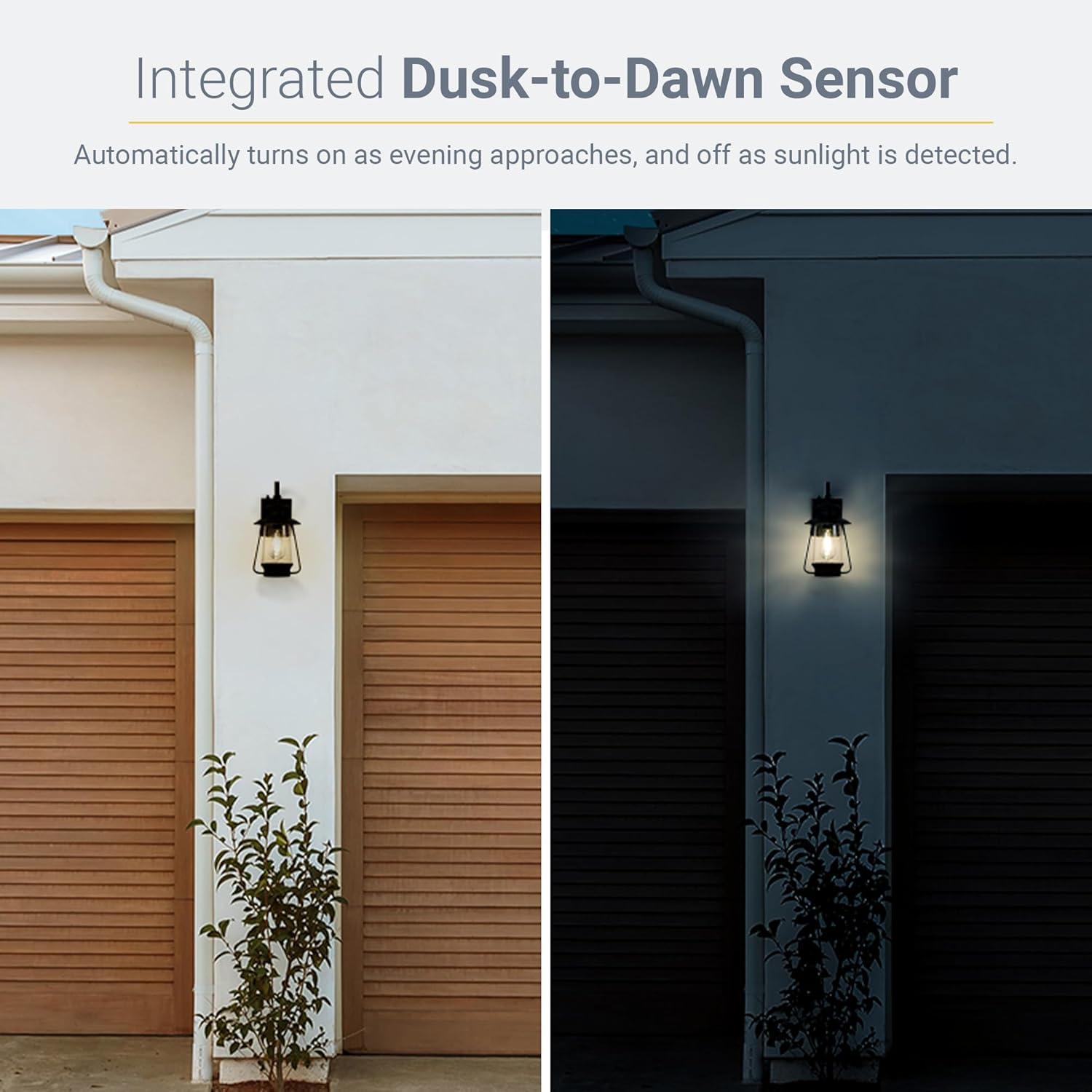 KODA Acadian Weather-Resistant Outdoor LED Wall Lantern with Integrated Dusk-to-Dawn Sensor, Includes Energy Star Rated LED Bulb, Premium Seeded Glass Design for Patio, Porch, Entryways