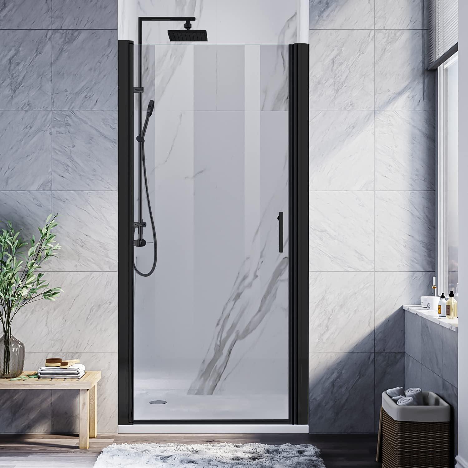 Matte Black Frameless Bifold Glass Shower Door 30" x 72"