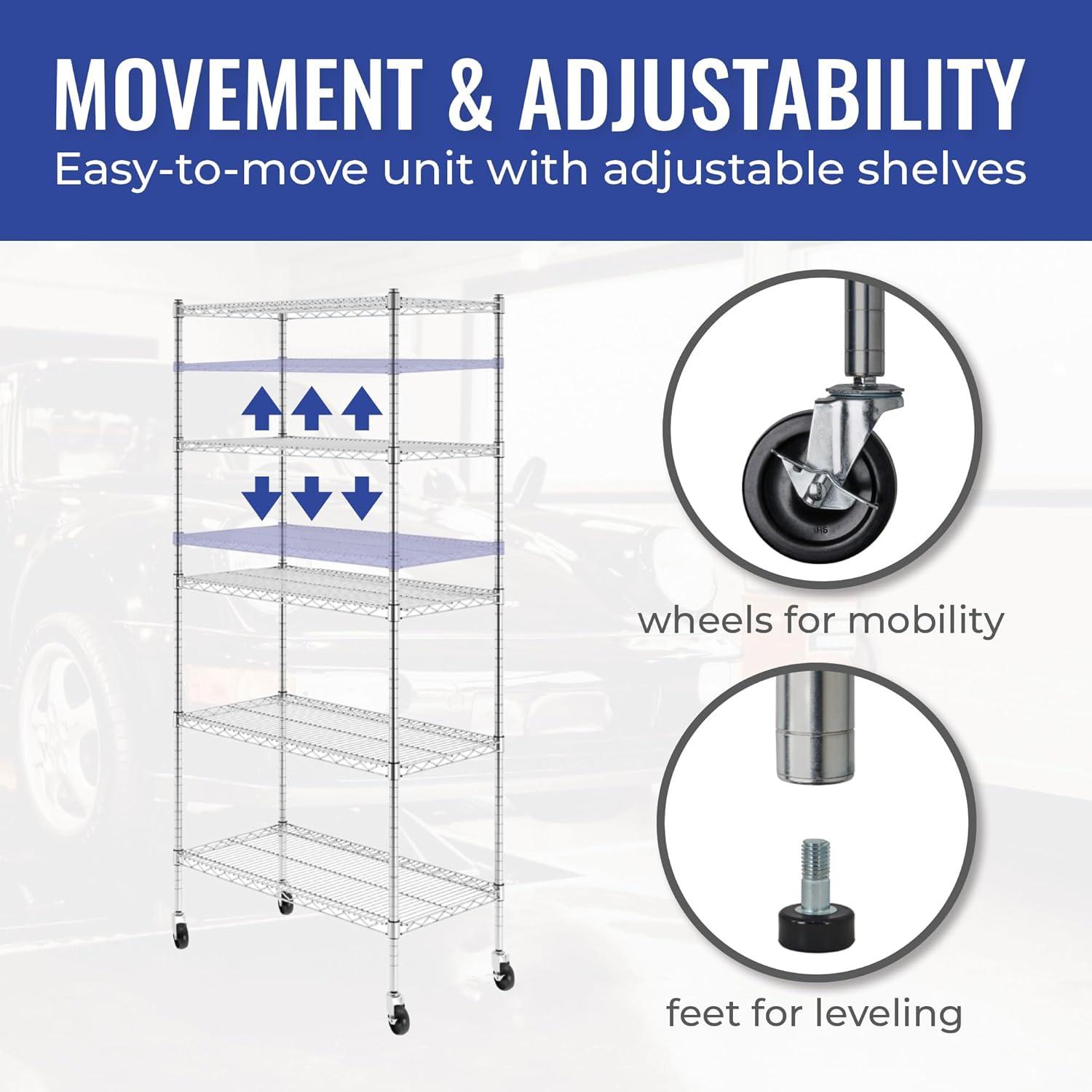 36'' W Metal Height -Adjustable Shelving Unit with Wheels