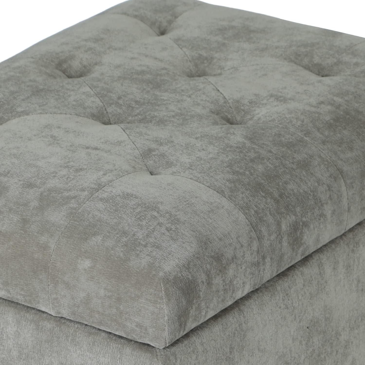 Light Grey Tufted Fabric Storage Ottoman Bench with Nailhead Trim