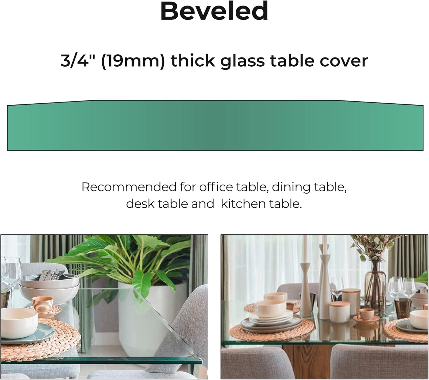 Elegant 36x60 Inch Clear Tempered Glass Tabletop with Polished Beveled Edges