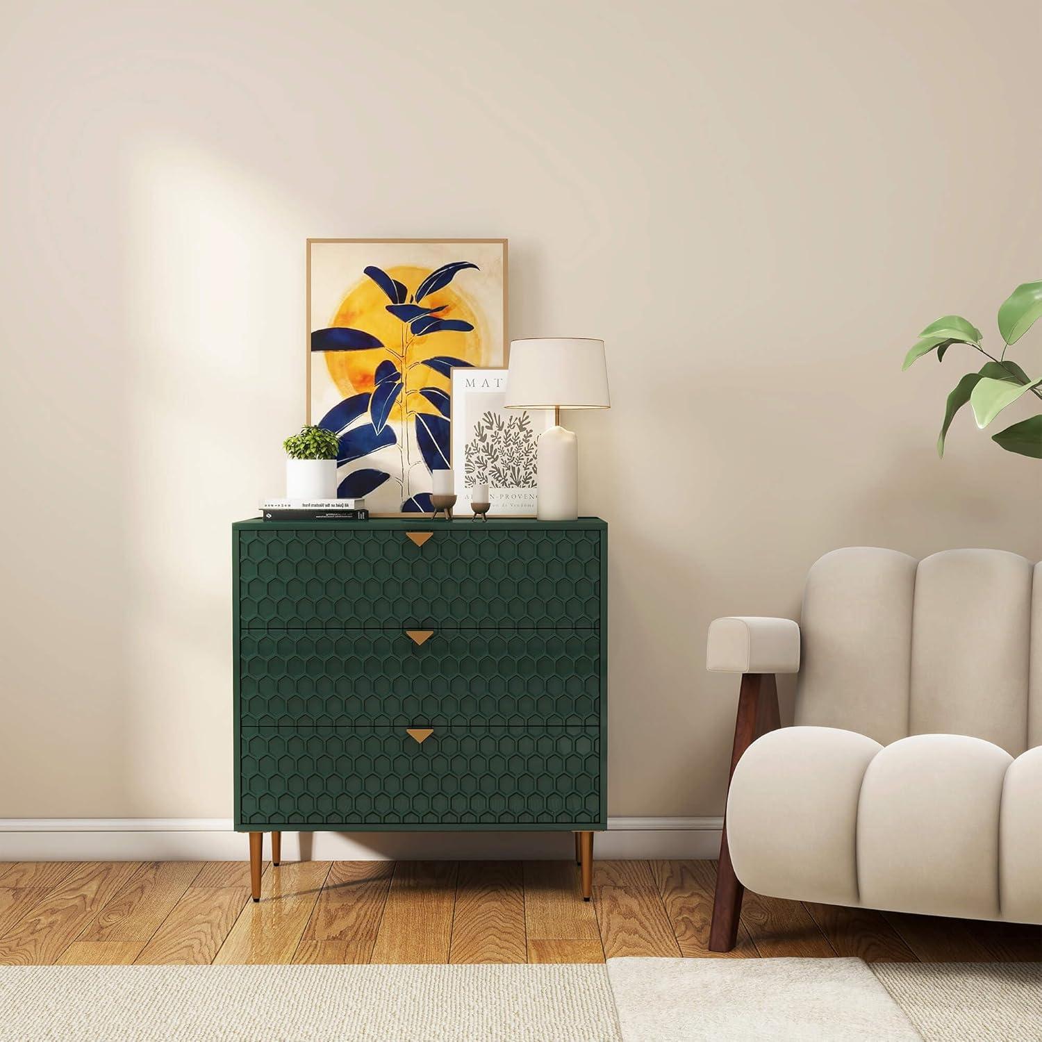 Mondawe Accent Cabinet with 3 Drawers, Free Standing Sideboard Buffet Cabinet with Storage, Modern Storage Cabinet for Dining Room Hallway Office Entryway,Green