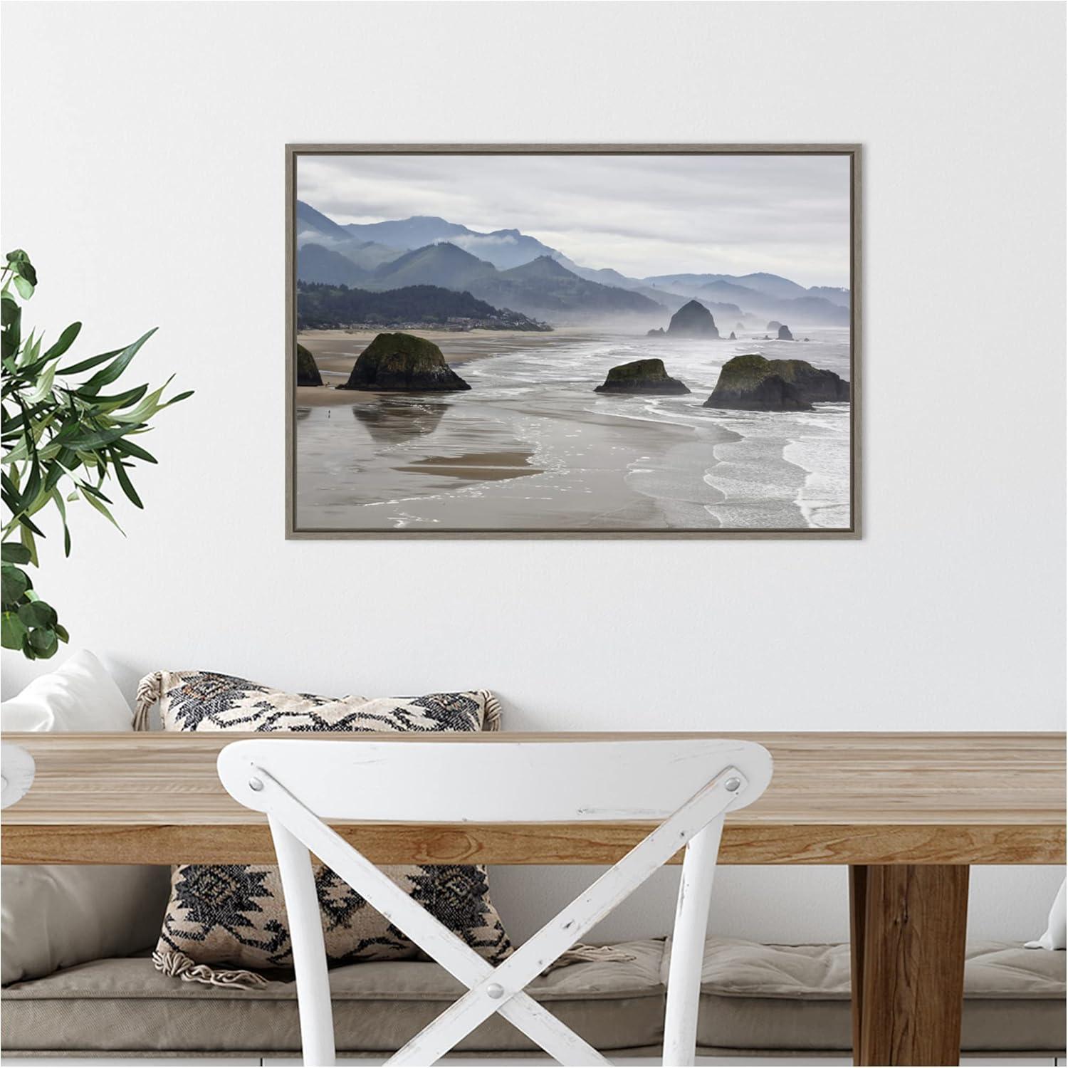 Amanti Art Cannon Beach fog rises over the coastline by Jaynes Gallery Danita Delimont Canvas Wall Art Print Framed 23 x 16-in.