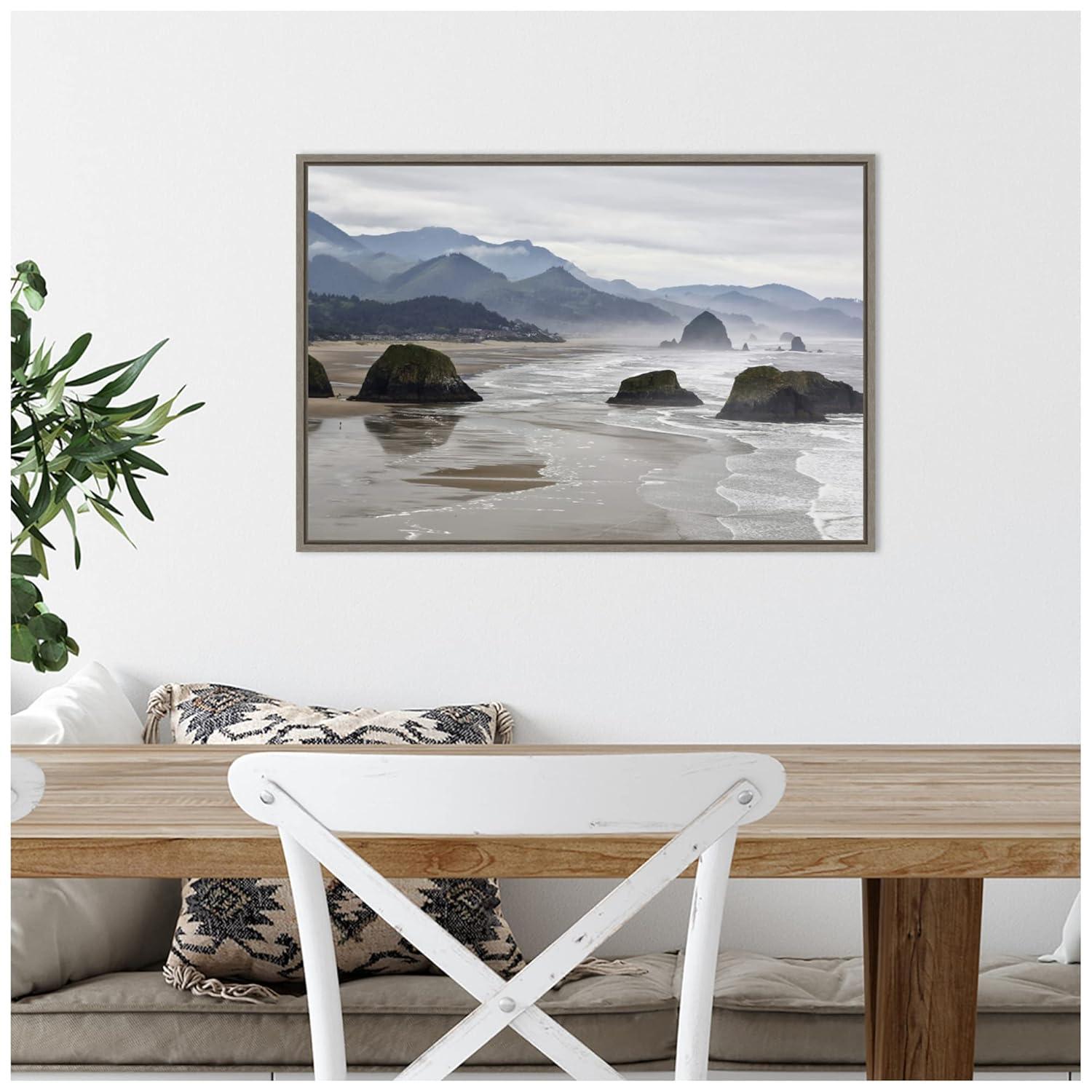 Amanti Art Cannon Beach fog rises over the coastline by Jaynes Gallery Danita Delimont Canvas Wall Art Print Framed 23 x 16-in.