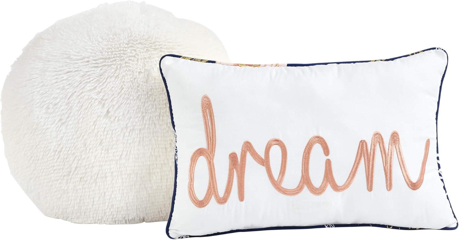 Lush Decor Vintage Paris Rose Butterfly Script Microfiber Reversible 7 Piece Comforter Set