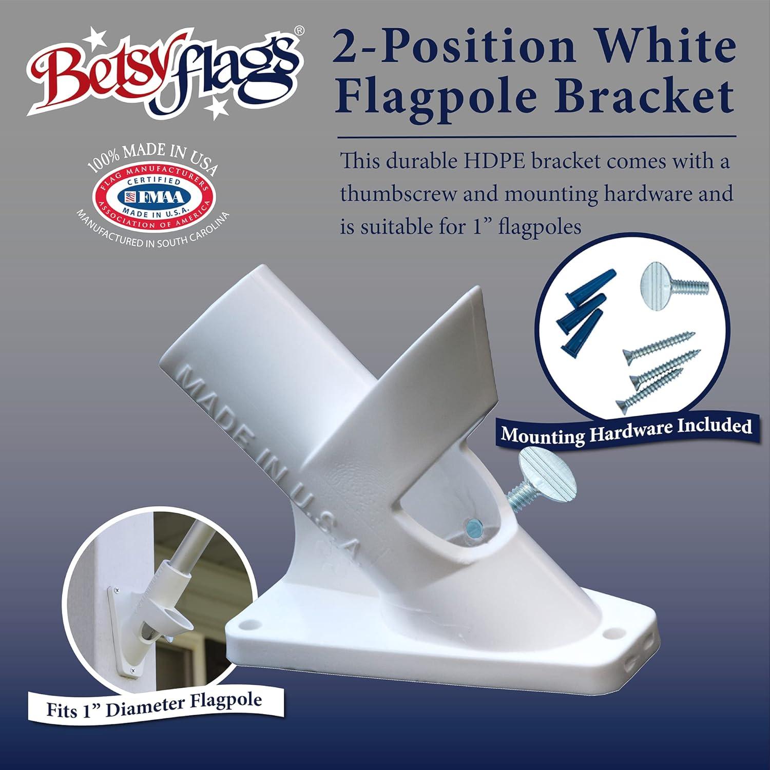 1in HDPE Bracket Betsy Flags 2-Position, Mounting Hardware, White