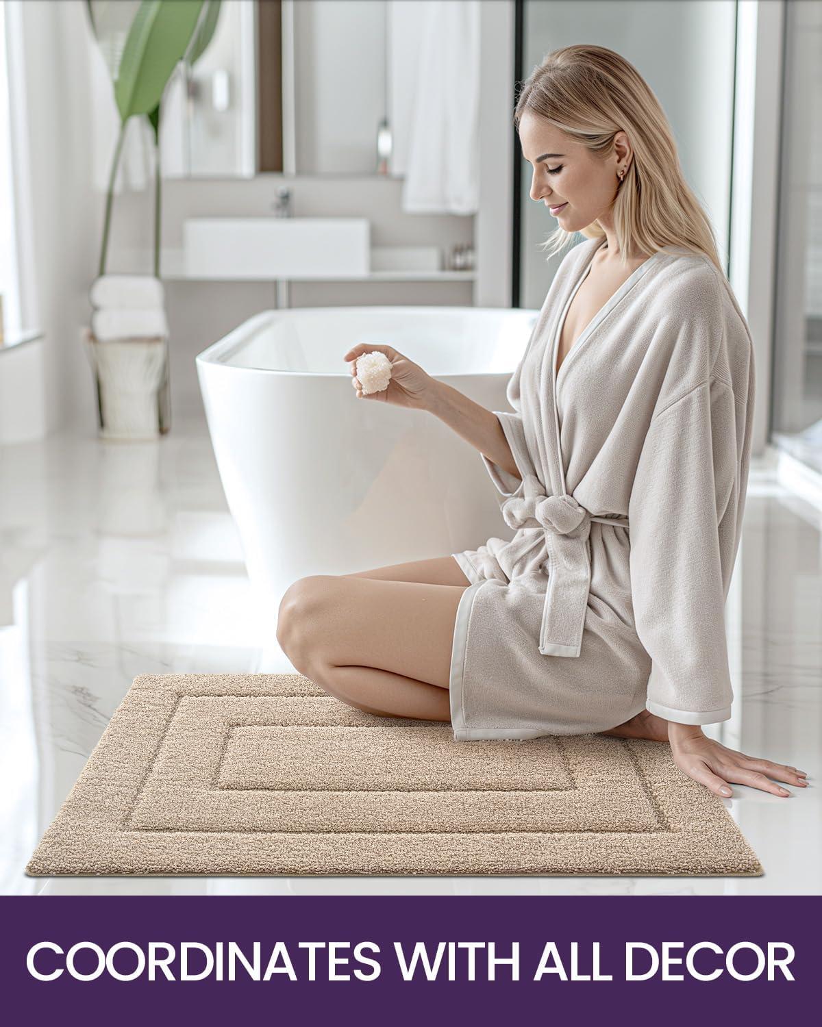 Smiry Microfiber Bathroom Rugs, 16"x24" Soft and Absorbent Bath Rugs, Non-Slip Machine Wash bath mats, Beige