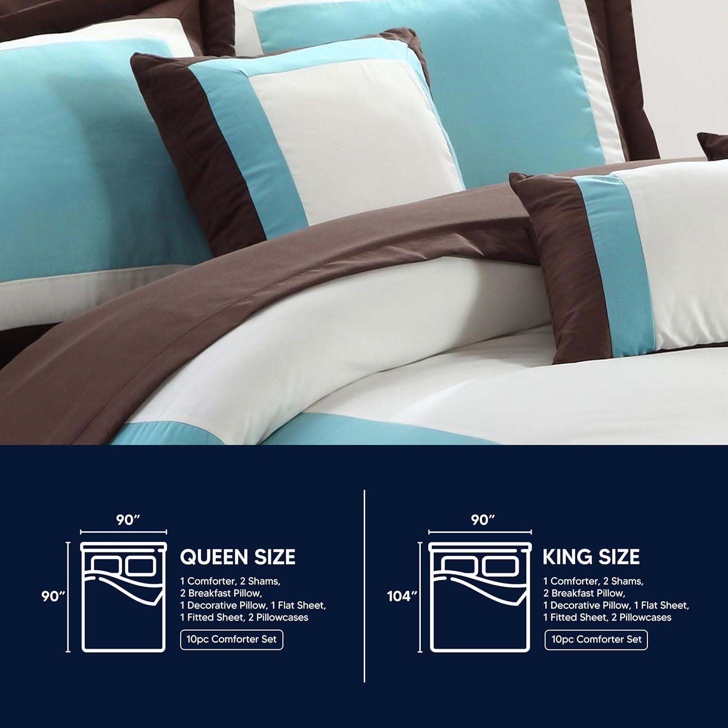 Chic Home 10-Piece Pink Color Block Comforter Bed in a Bag, Queen