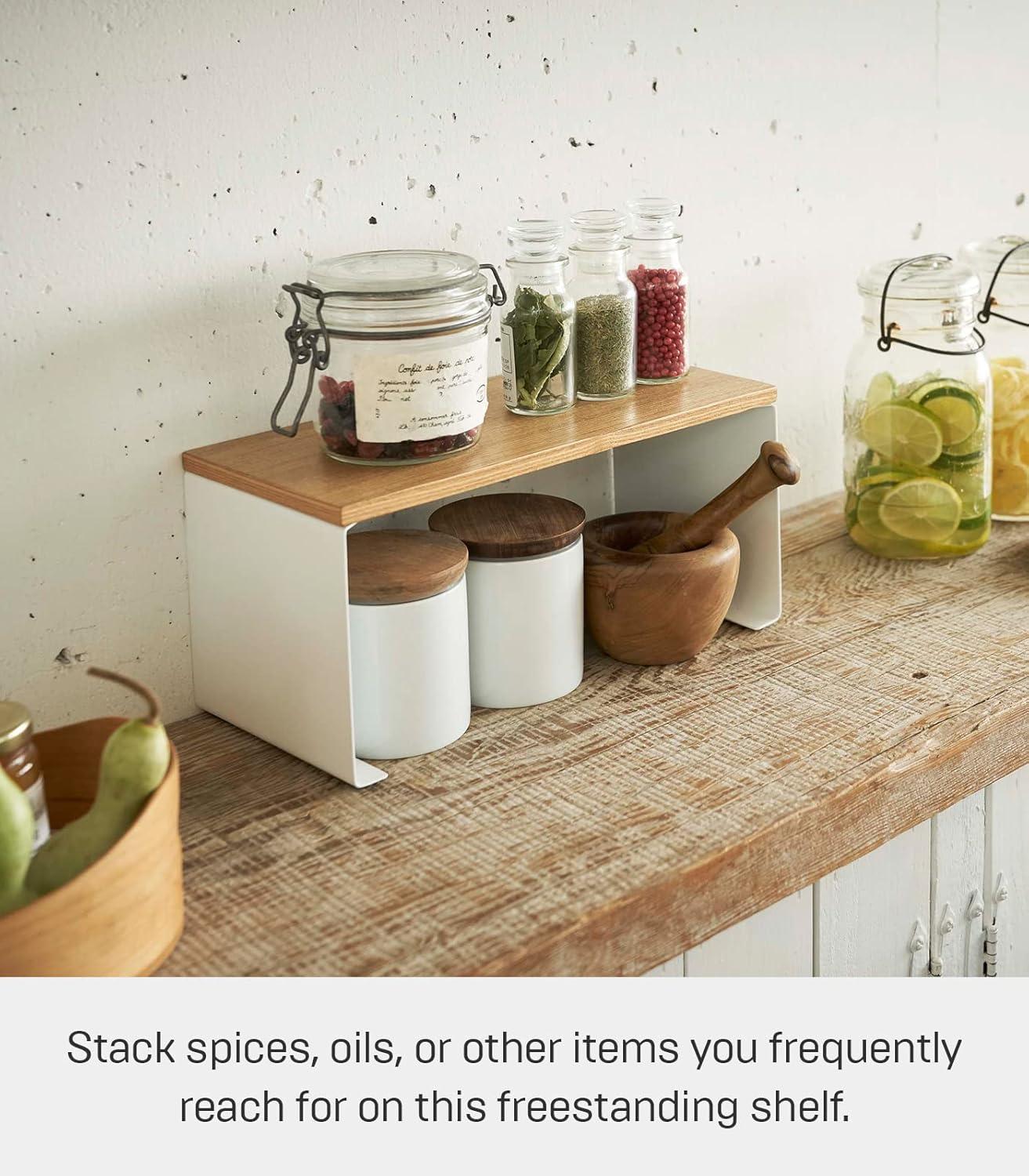 Yamazaki Tosca Small White Wood-Top Stackable Kitchen Rack