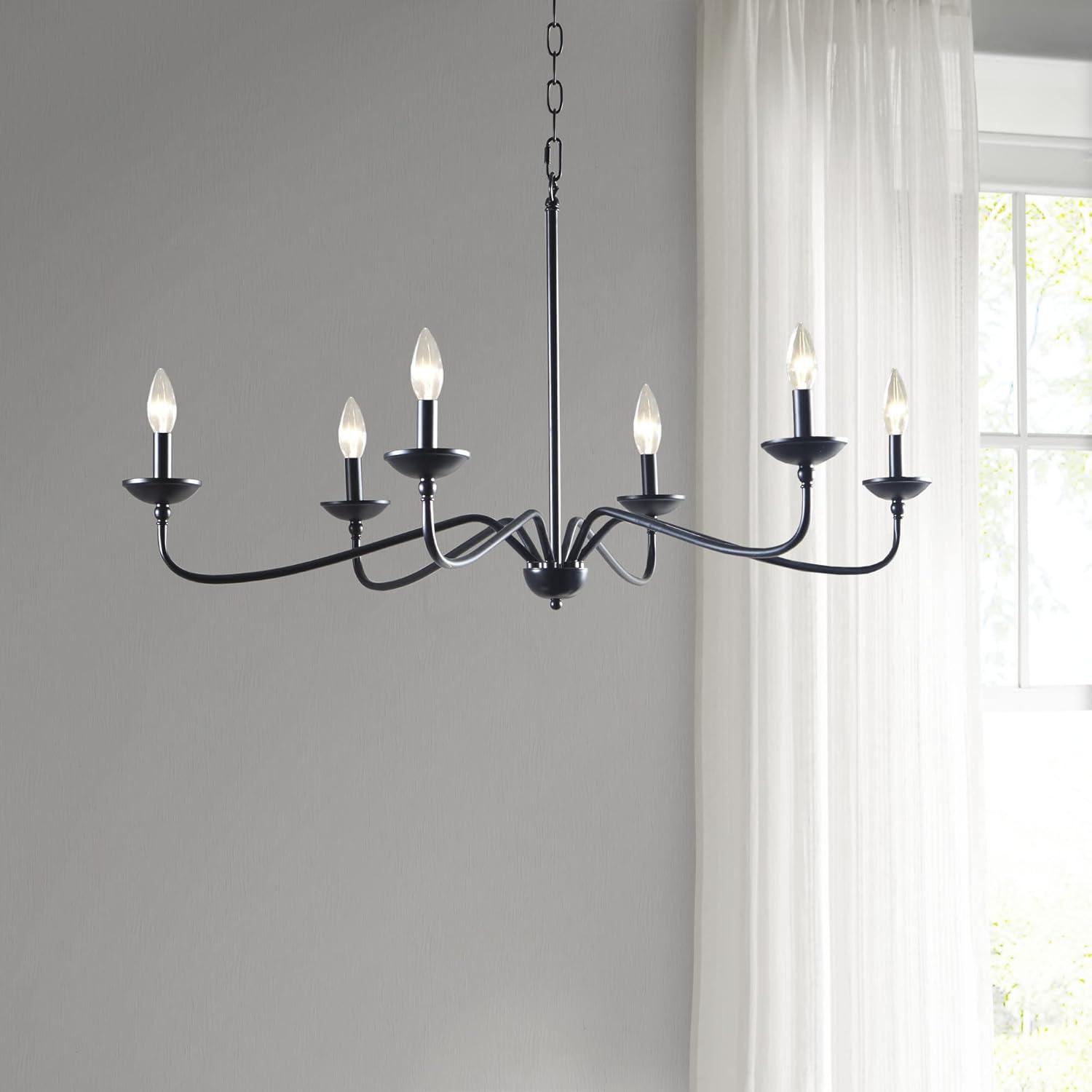 72.5" Brighton Chandelier Matte Black: Farmhouse Metal, 6-Light, Adjustable Height, No Shade