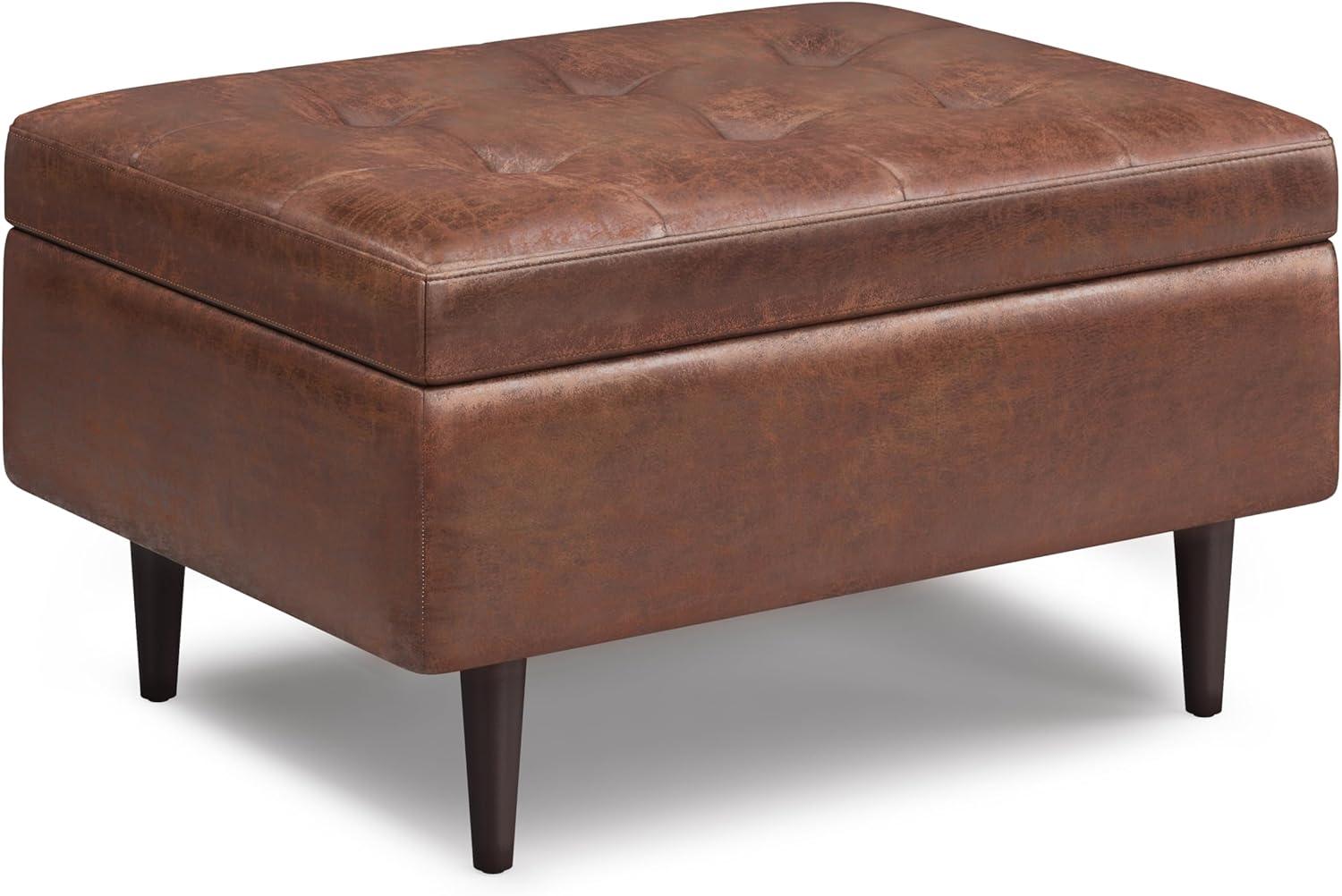 Shay Distressed Saddle Brown Mid Century Modern Storage Ottoman