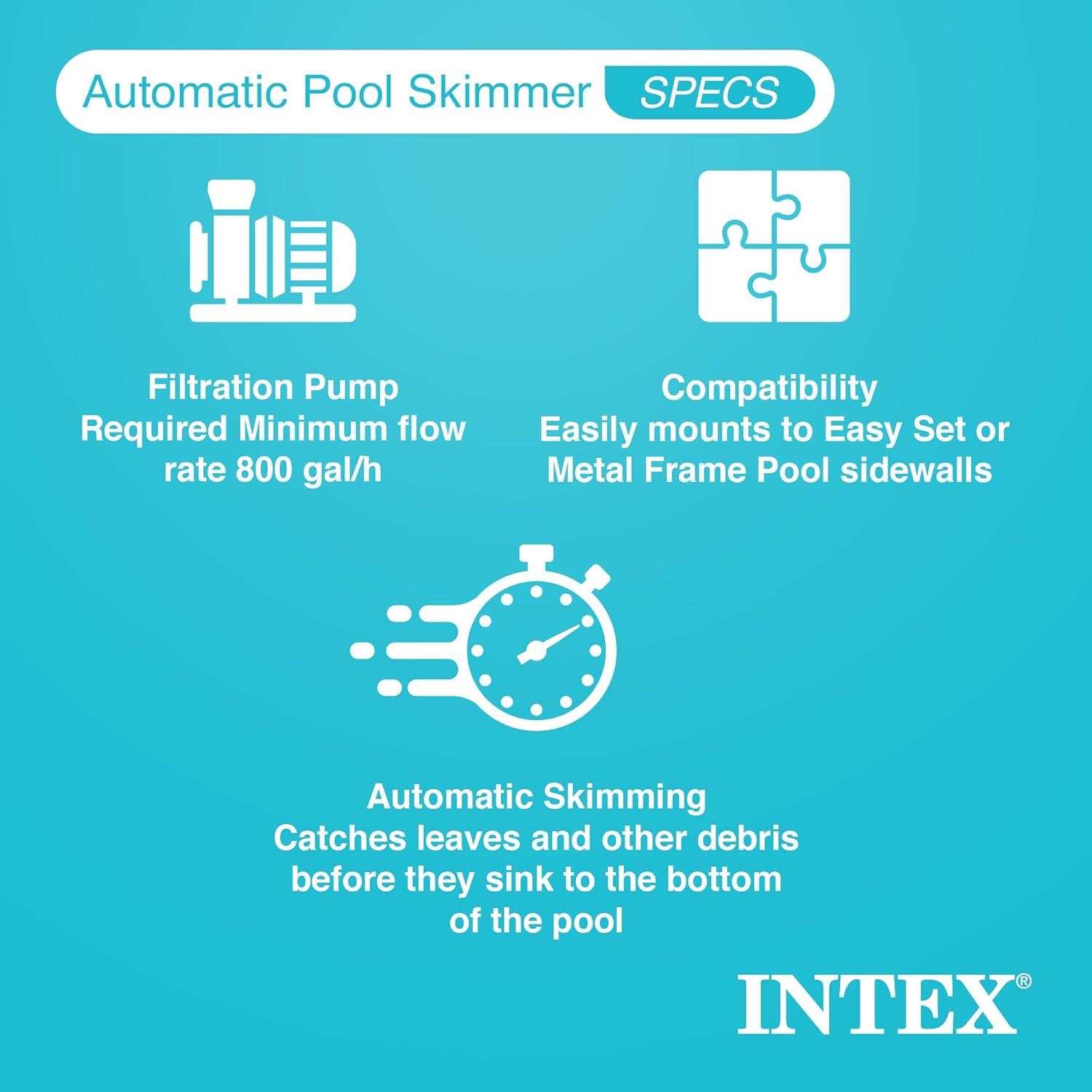 Intex Deluxe Automatic Surface Skimmer Bundled with Maintenance Kit w/ Vacuum & Pole, Swimming Pool Cleaning Tools for Above Ground and InGround Pools