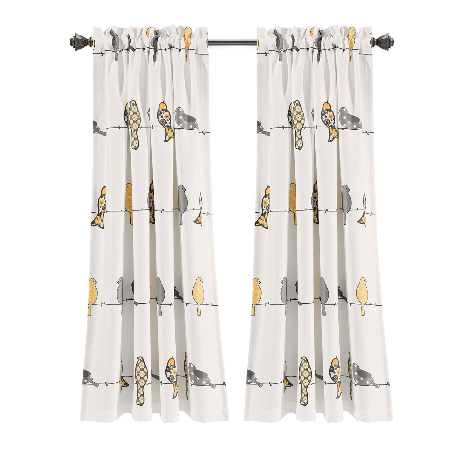 2pk 52"x63" Light Filtering Rowley Birds Curtain Panel Yellow - Lush Décor