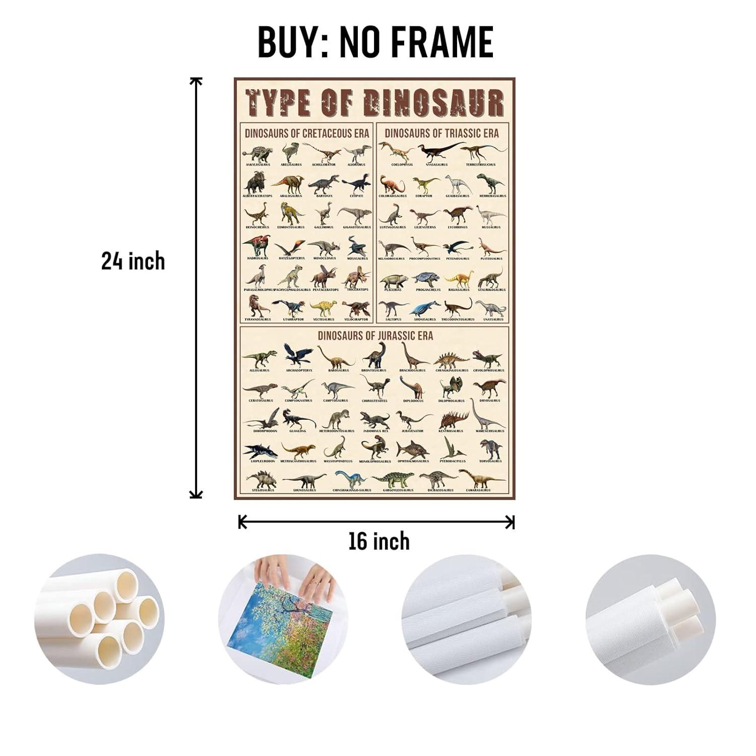 Educational Dinosaur Poster for Kids - 18x12 inches