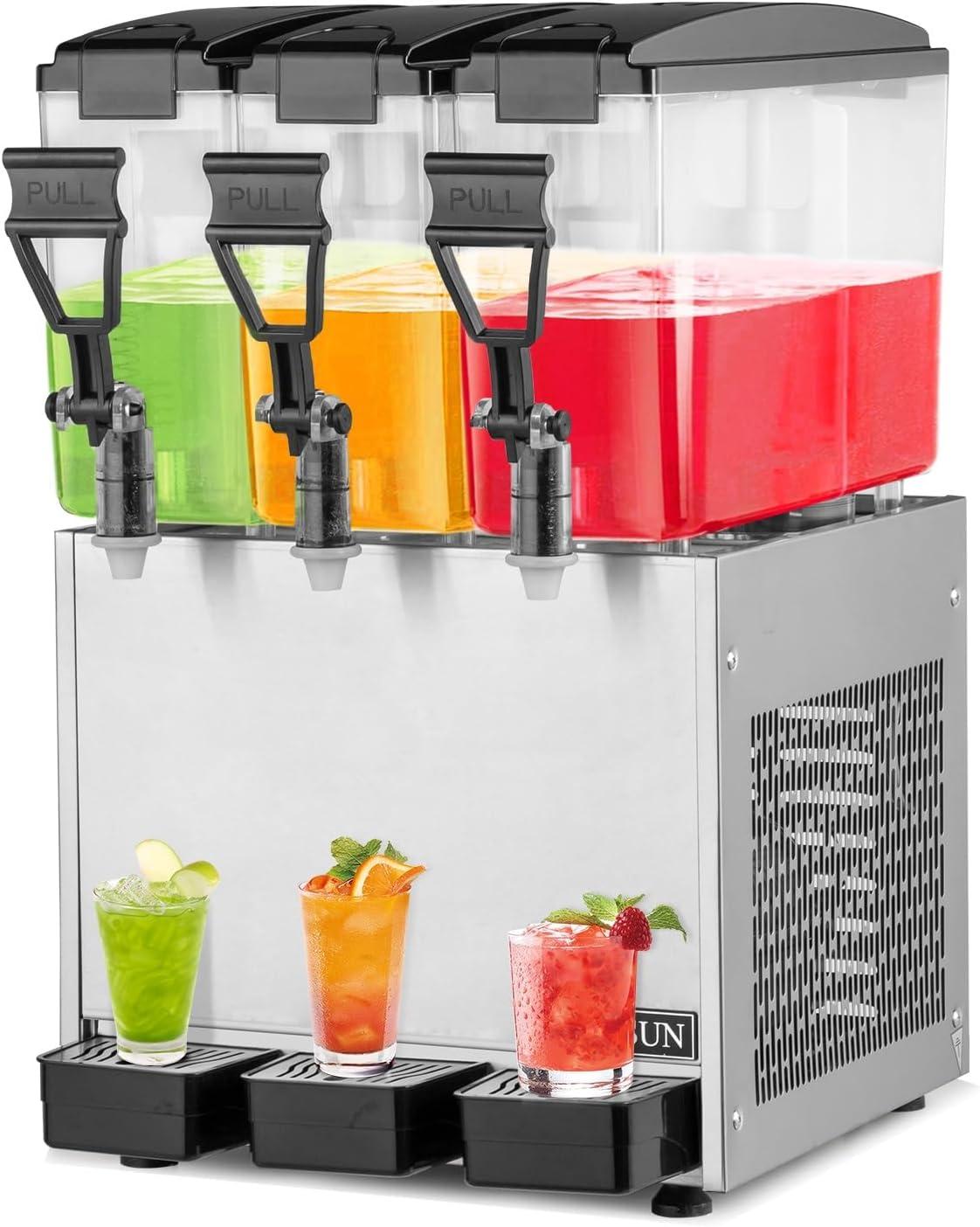 ROVSUN 7.8 Gal/30L Refrigerated Beverage Dispenser Commercial, 10L X 3 Tanks Juice Cold Drink Dispenser Stainless Steel with Thermostat Controller for Home Restaurant Bar Party 110V/60HZ