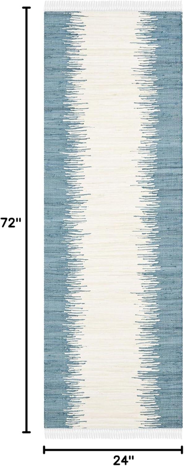 Coastal Breeze Blue Stripe Handwoven Cotton Runner Rug 2'3" x 6'