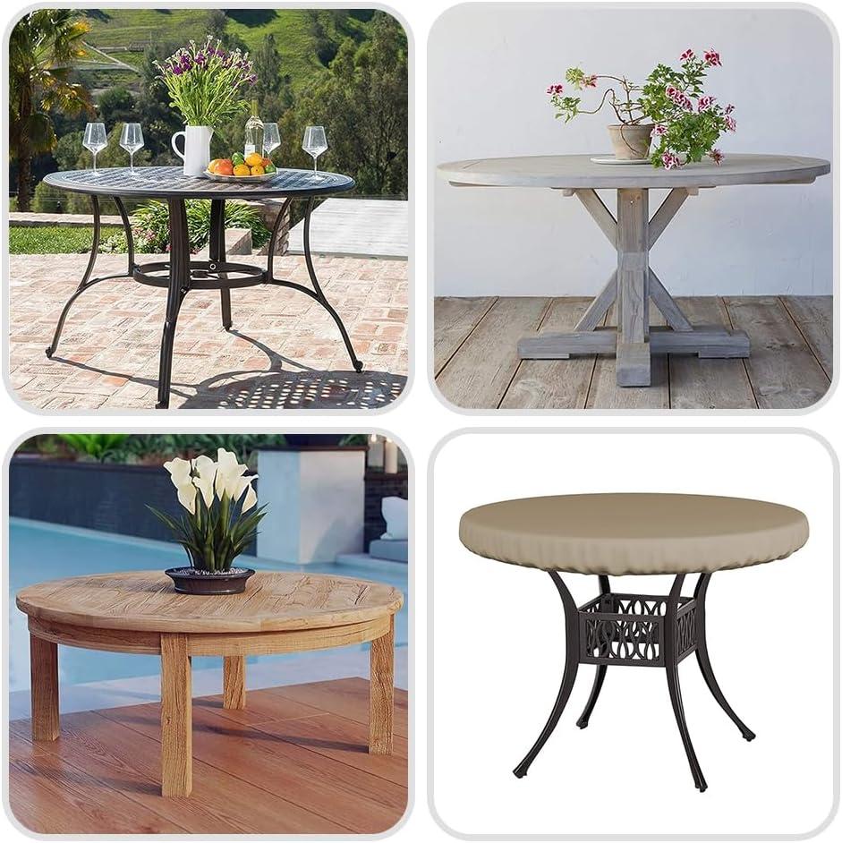 Covers & All Round Table Top Cover, 12 Oz Waterproof UV & Weather Resistant, Outdoor Table Cover for Patio Outdoor Furniture (30" Dia x 4" H Inches, Beige)