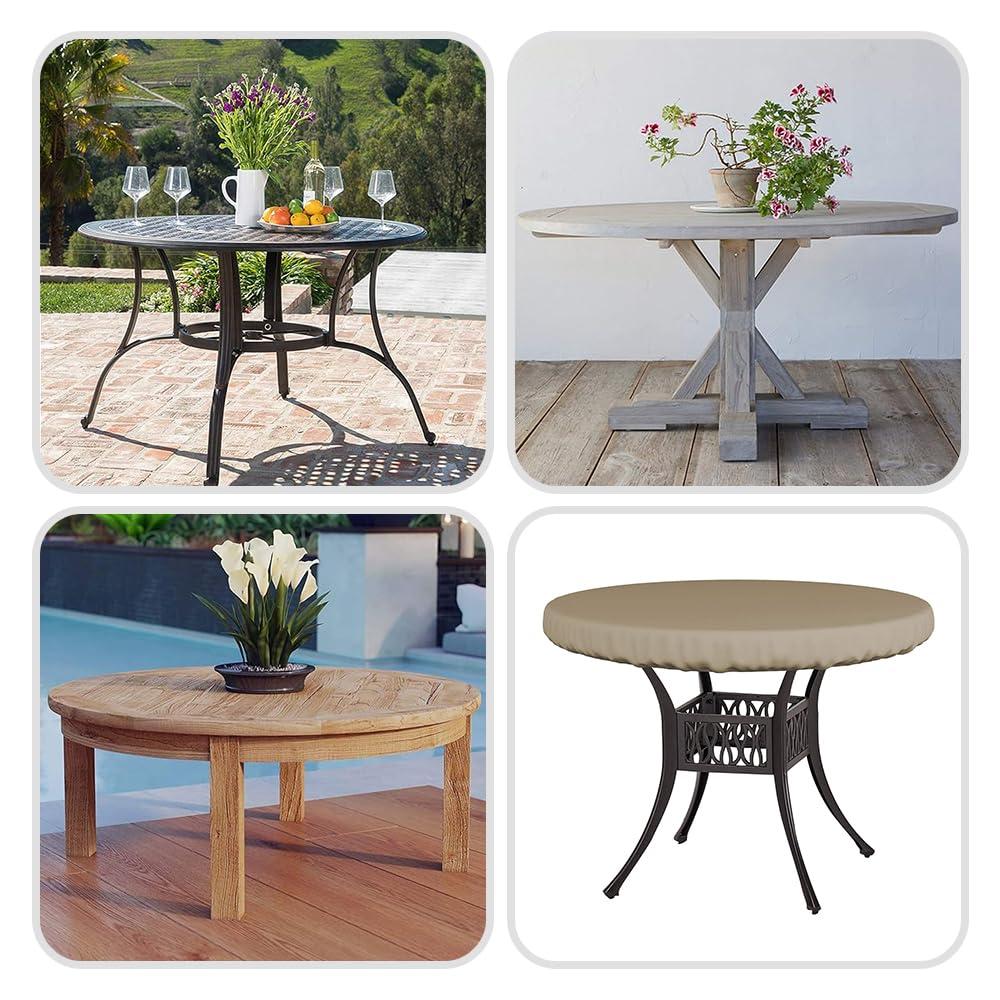 Covers & All Round Table Top Cover, 12 Oz Waterproof UV & Weather Resistant, Outdoor Table Cover for Patio Outdoor Furniture (30" Dia x 4" H Inches, Beige)