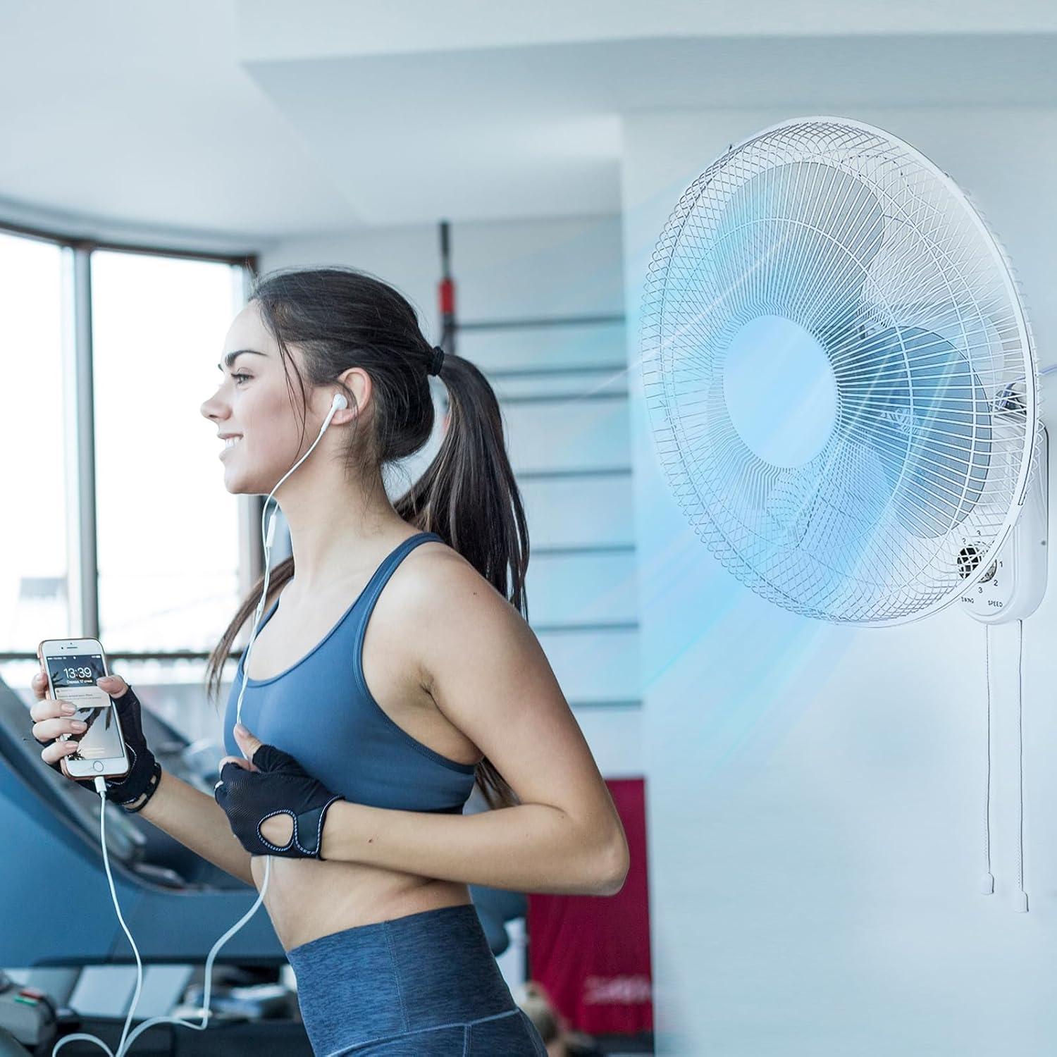 Aottop 16-Inch White Wall Mount Fan with Pull Chain and Knob Control, 2-Pack | 3 Speeds,Oscillating,Ideal for Bedroom, Living Room, and Office