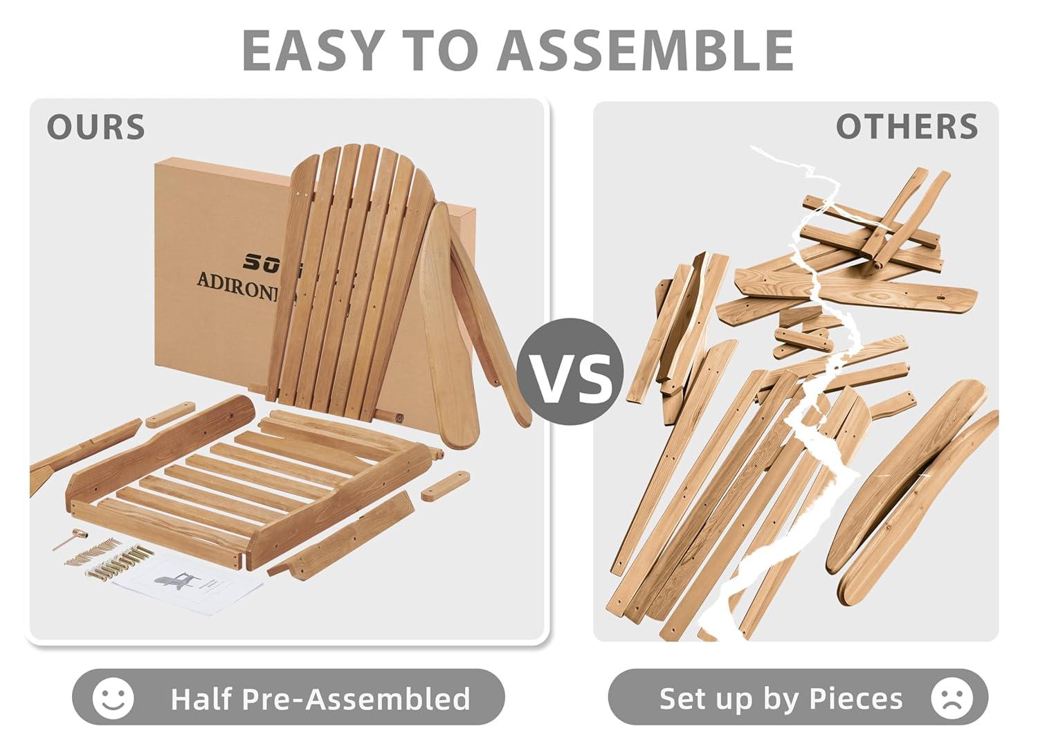 Wooden Folding Adirondack Chair, Half Pre-Assembled Wood Patio Lounge Chair for Outdoor Garden Backyard Porch Pool Deck Firepit