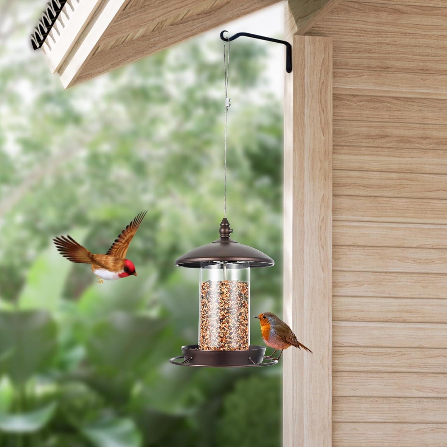 Metal Bird Feeder for Outside Hanging,Wild Bird Feeders for Cardinal, Large Roof and Tray - 6 Port