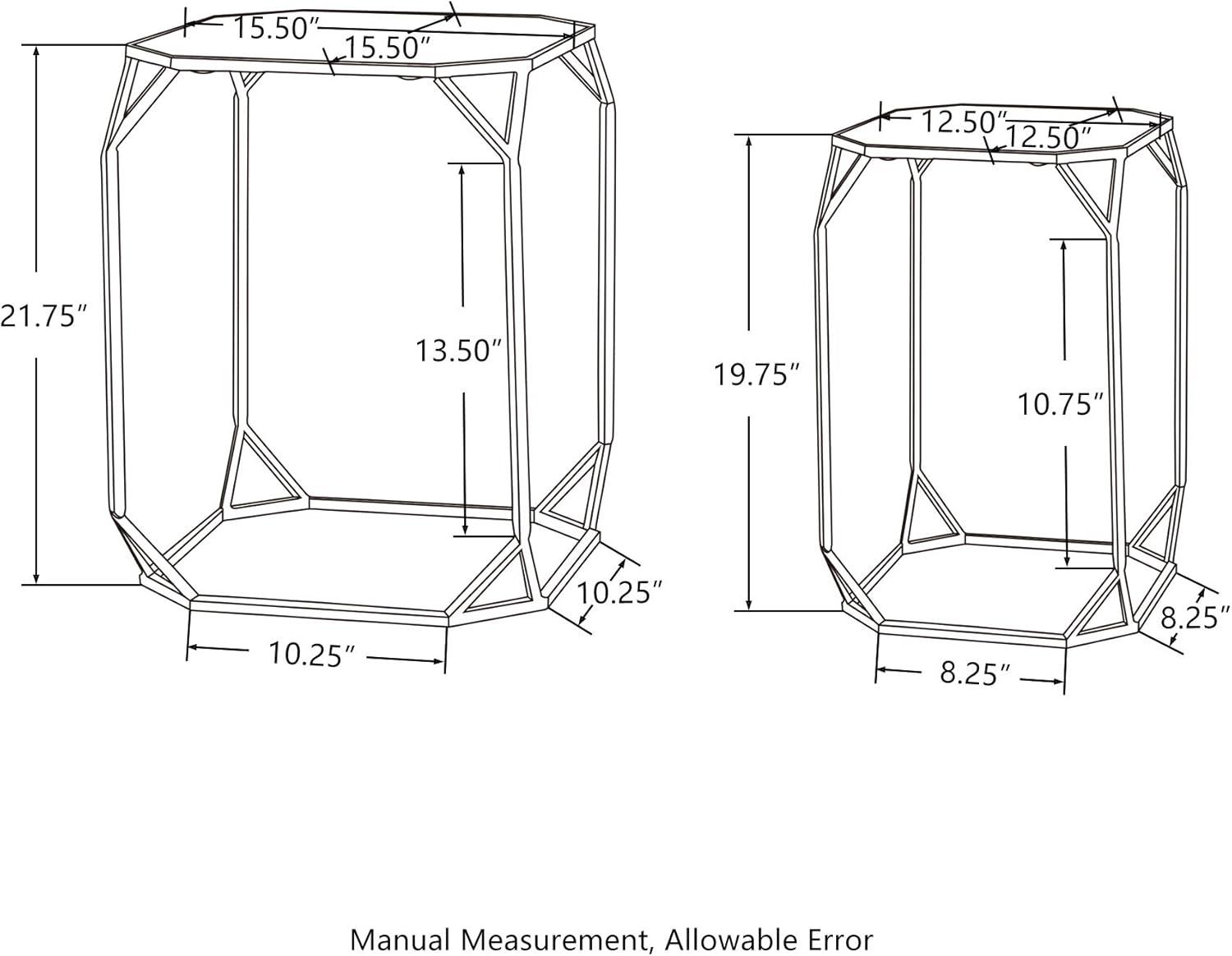 Silver Metal and Glass Geometric Nesting Tables Set