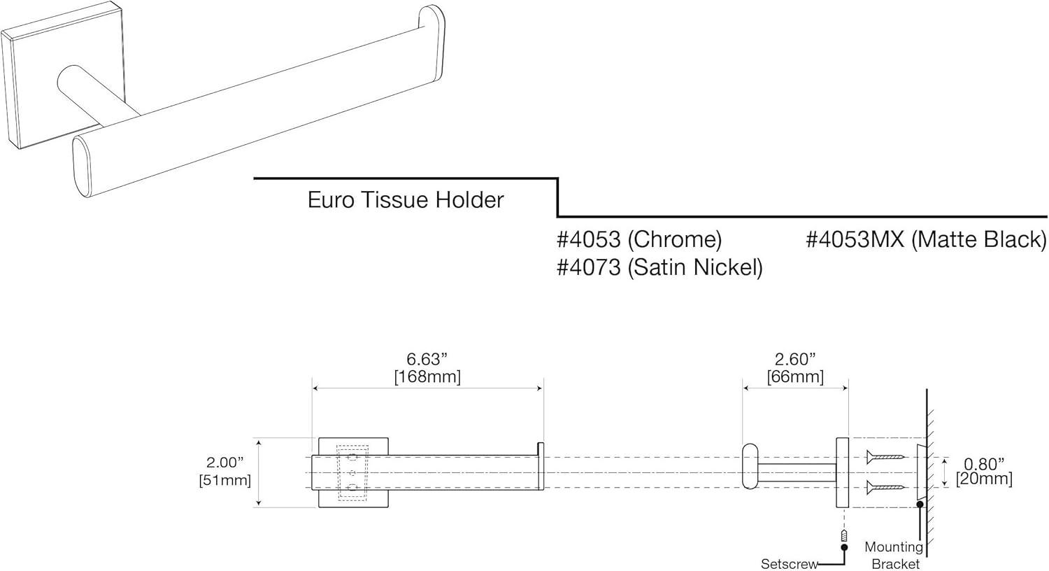 Elevate Euro Style Wall Mount Toilet Paper Holder Single Post