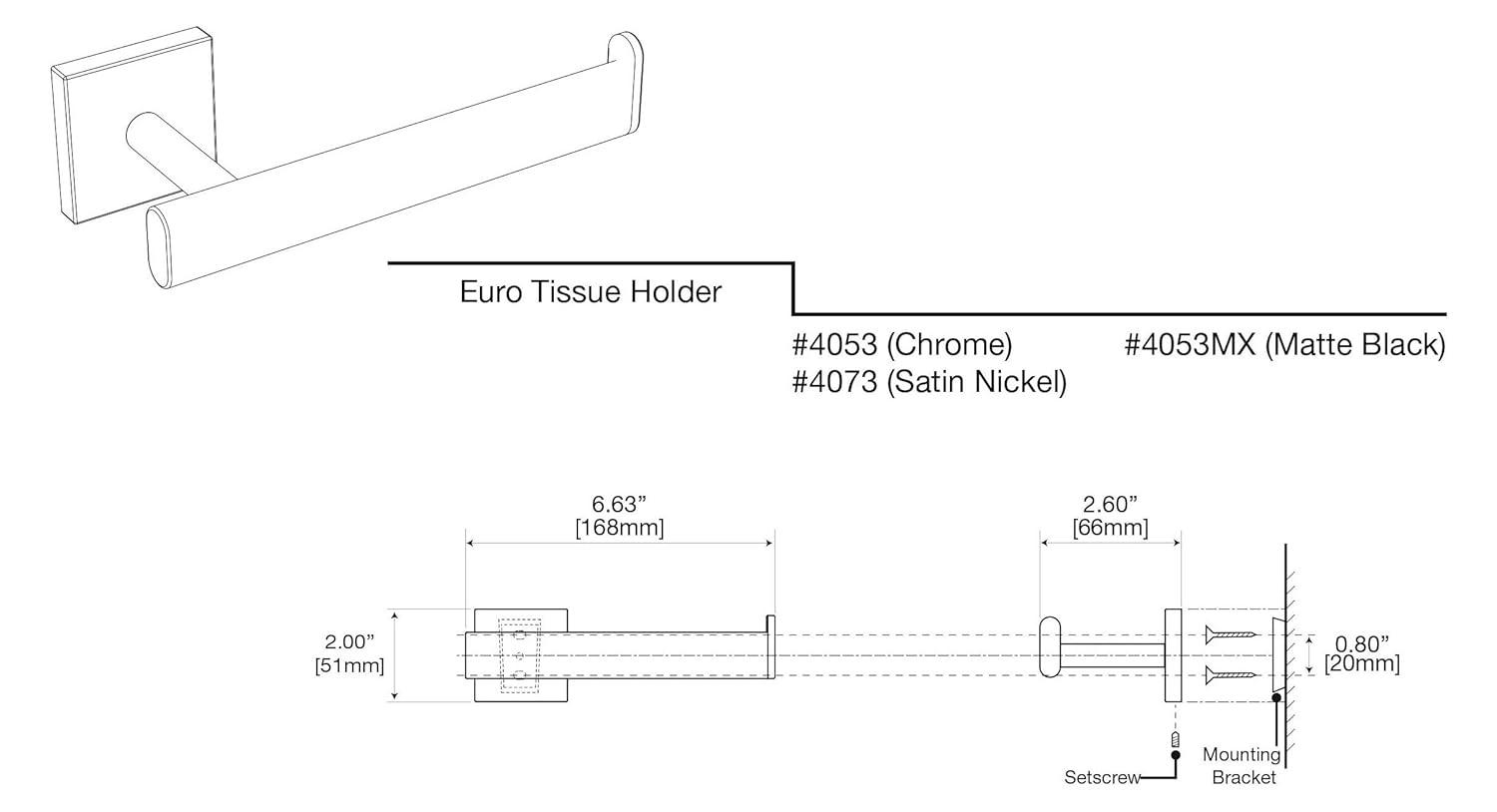 Elevate Euro Style Wall Mount Toilet Paper Holder Single Post