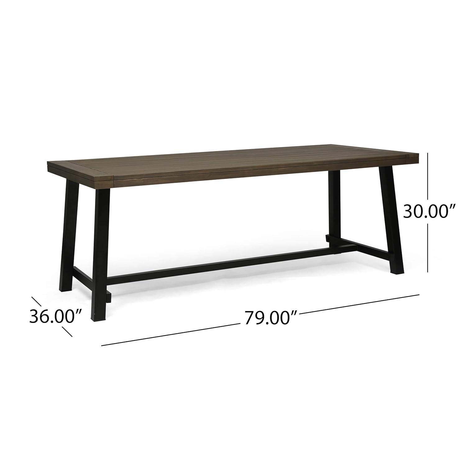 Carlisle 79" Rectangle Acacia and Iron Dining Table Gray/Black - Christopher Knight Home: Weather-Resistant, Seats 8