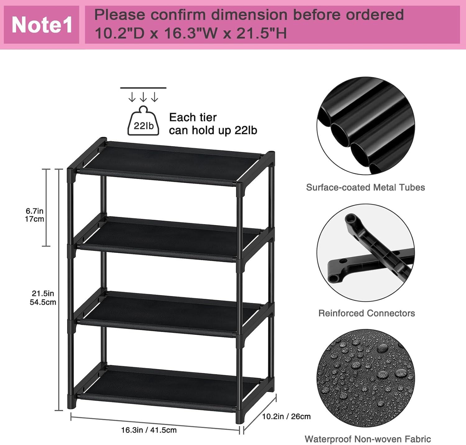 Black 4-Tier Stackable Metal Shoe Rack