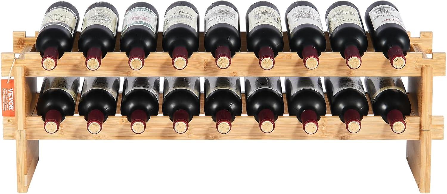 VEVOR 18-Bottle Stackable Modular Wine Rack, 2-Tier Bamboo Wood Display Shelf